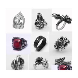 Bande Anneaux Punk Gothique Rétro Mâle Anneau Ouvert Skl Dragon Boussole Ange Démon Animaux Vintage Sier Couleur Hommes Bijoux Drop Delivery Dhx5E