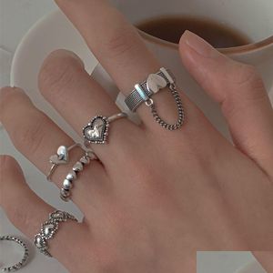 Band Ringen Punk Liefde Hart Ring Set 5 Stuks Persoonlijkheid Temperament Zirkoon Sier Kleur Geometrisch Voor Vrouwen Mode Goth Sieraden drop Deliv Otr5G