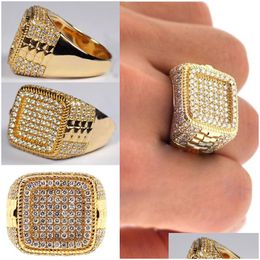 Anneaux de bande Punkboy Mens Gold Couleur Bague pour Party FL Bling Glacé Cubique Micro Pavé CZ Cristal Hip Hop Bijoux Drop Livraison DHXRE