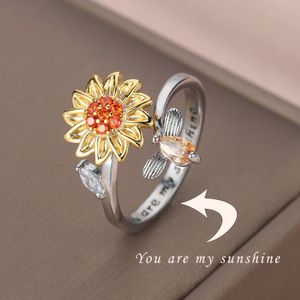 Band Ringen Qitian Valentijnsdag Geschenken Zonnebloem Fidget Ring Verstelbare Spin Voor Vrouwen Verjaardagscadeau Je bent mijn Zonneschijn Sieraden 230718