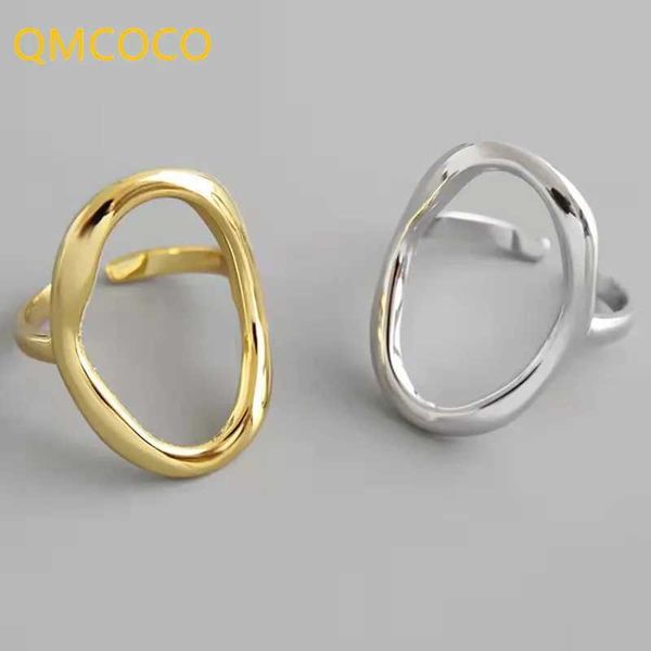 Anillos de banda QMCOCO minimalista irregular ahuecado ovalado color plata anillo geométrico para mujeres anillos abiertos joyería fina regalos de adorno 240125