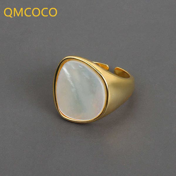 Anillos de banda QMCOCO Trendy Shell Geometry Anillos para mujeres Simple Vintage Color plata Elegante Wedding Party Jewelry Index Finger cessories P230411