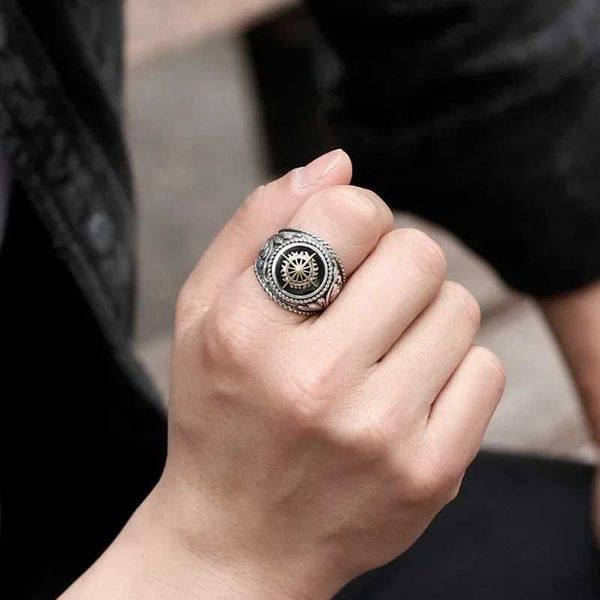 Anneaux de bande Radiant Star Thai Silver Punk Hip Hop Ring Open Adjustable Ring J240429