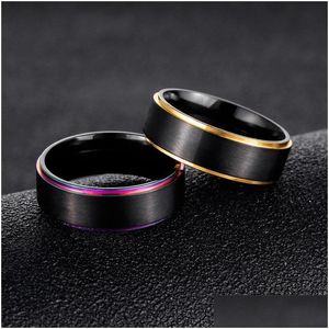 Bandringen Regenboog Goud Zijborstel Zwart Roestvrij Staal Bruiloft Mode-sieraden Voor Vrouwen Mannen Geschenk Tjn8W Gi20T 1362 Q2 Drop Delivery Dhct8