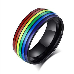 Bande Anneaux Arc-En-Lgbt Anneaux Bijoux Bagues De Fête De Fiançailles Titane Bandes En Acier Inoxydable 316L Pour Couple Amoureux Femmes Hommes Rempli G230213