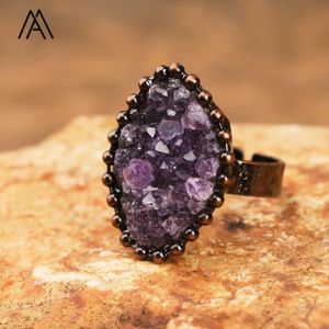 Band Ringen Ruwe Amethisten Ringen Healing Rock Crystal Cluster Paars Quartz Natuurlijke Minerale Ring Vrouwen Sieraden 231219