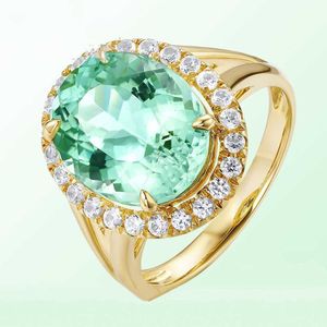 Bandringen Echt 14K Geelgouden Natuurlijke saffierring voor bruiloft Women Turquoise Bizuteria Diamante Diamond Gemstone Anillos de Topaz Ring J230517