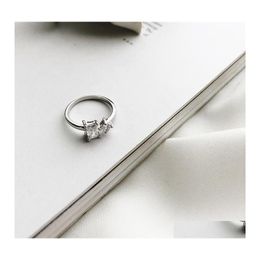 Bandringen echt 925 Sterling Sier Finger Ring voor vrouwen elegante prinses gesneden dubbele vierkant zirkon luxe bruiloft sieraden ymr684 drop otpxd