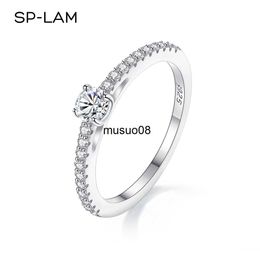 Band Ringen Real 925 Sterling Zilver Kleine Moissnaite Ring Voor Vrouwen Eenvoudige Sprankelende Ronde 0.3CT Gecertificeerd Lab Diamond Vinger Ringen J230602