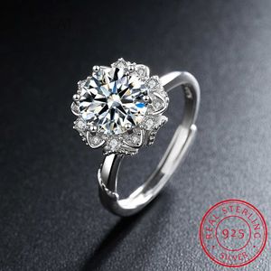 Anillos de banda Real Moissanite Luxury Sun Flower Ring Ring Women Fancy Wedding Rings Joyas de plata esterlina