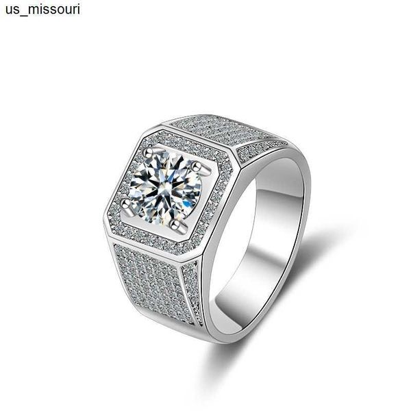 Bande Anneaux Réel Moissanite Anneau Pour Hommes En Argent Sterling 2 Diamants Brillants Ronds Bague De Fiançailles Mâle Bijoux De Mariage J230522