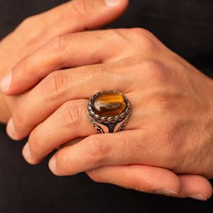 Bandringen Echte natuurlijke kristalring Geel Tiger Eye Stone Ring Men Women Crystal Rings Energy Stone Sieraden Groothandel G230213