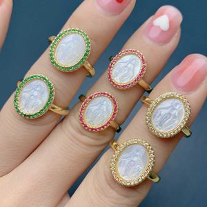 Bandrings religie -stijl maagdelijke ringen voor vrouwen 2022 mode luxe natuurlijke blanke moeder van parelschelp zirkoon verstelbare ring J230517