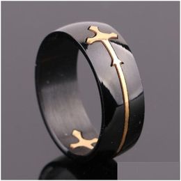 Anillos de banda Cruz de Jesús extraíble Acero inoxidable Mujeres Hombres Sier Gold Joyería de moda Regalo Will And Sandy Drop Delivery Ring Dhazz