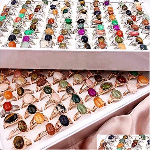 Band Rings Rétro 30pcs / Lot Naturel Gem Stone Band Anneaux Date Beautif Bohême Style Mixte Golden Siery Lovers Charme Bijoux Mode W Dhrsu