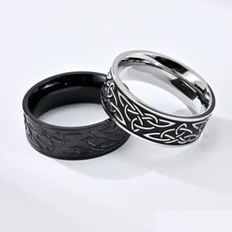 Anneaux de bande Rétro Celtic Bague en acier inoxydable Triangar Knot Hip Hop Hommes Mode Bijoux Cadeau Drop Livraison DH7XI