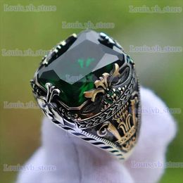 Bandringen Retro Handgemaakte Turkse Zegelringen voor Mannen Oud Zilver Kleur Gesneden Ring Mystic Zirkoon Inlay Nieuwe Punk Motor Biker Ring T240330