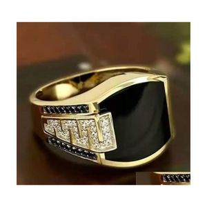 Anneaux de bande Rétro Hommes Bague Noir Zircon Anneaux Pour Femmes Punk Hip Hop Mode Sier Bijoux C3 Drop Livraison Dhuyh