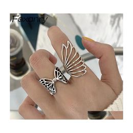 Bandringen retro persoonlijkheid vlinderring high -end wijs vinger trendy accessoires mode creatieve holle vleugels bruiloft sieraden dr dhrz2