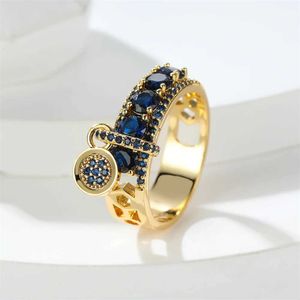 Anillos de banda Retro Royal Blue Stone Anillo de oro amarillo de lujo para mujer Anillo de bodas Anillo redondo Compromiso Joyería Regalos J240326