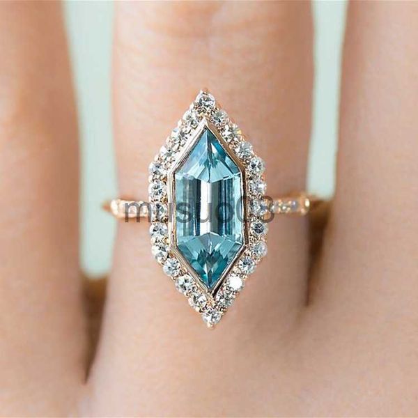 Anneaux de bande Rhombus Aquamarine Topaz Rings de fiançailles pour femmes vintage marquise en cristal ring fan anniversaire anniversaire de la Saint-Valentin cadeau J230817