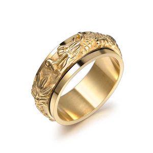 Anillos de banda Anillo Punk para hombre Anillo giratorio Hip Hop Chapado en oro Pan Dragon Anillo Estilo chino Joyería de acero de titanio Sa1040 EFT0