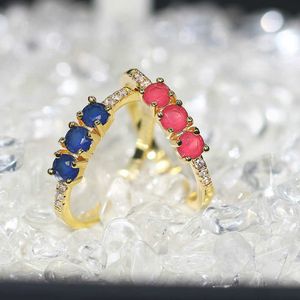 Bandrings ringen voor vrouwen unieke zoete multicolor snoepsteen kristal licht goud kleur bruiloft vinger ring cadeau mode sieraden r876