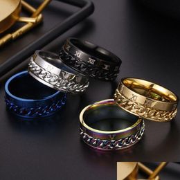 Bandringen Romeinse cijfers Draaibare ring Druk verlichten Roestvrij staal Draaiketting Mannen Vrouwen Will And Sandy Mode-sieraden Drop De Dhlpz