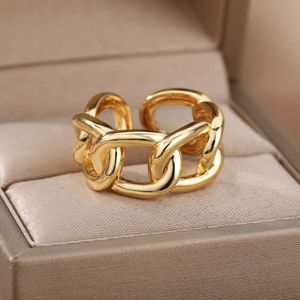 Anneaux de bande Romantique chaîne cubaine anneaux pour femmes femme plaqué or ouverture en acier inoxydable anneau 2022 tendance Couple mariage bijoux anillos G230213