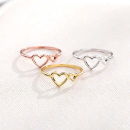 Bandringen Romantisch Uitgehold Twee Hartringen Voor Vrouwen Meisjes Opening Teenring Anillos Mujer Bruidspaar Cadeau BFF Sieraden Accessoires AA230417