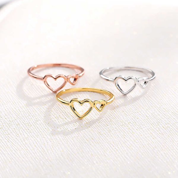 Anillos de banda Anillos románticos ahuecados con dos corazones para Mujeres y niñas, anillo con apertura del dedo del pie, Anillos para Mujer, regalo de pareja de boda, accesorios de joyería BFF AA230417