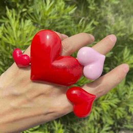 Bandringen romantisch zoete hart voor vrouwen schattige rood roze vinger mode meisjes acryl geometrische grote feestjuwelen y23