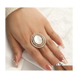 Bandringen Romantische witte opaalring voor vrouwen meisje kristal Rhinestone geometrische trouwringen feest sieraden verjaardag cadeau drop dhqnm