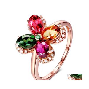 Bandringen roségoud verstelbaar voor vrouwelijke sieraden amethist ruby ​​edelstenen kristallen groothandel poeder plant vierbladige klaver ring druppel d dhxd7