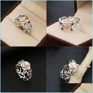 Bandringen ros￩ goudplateren ringen bloem retro sier vergulde kleur scheiding hand sieraden vrouwen geschenken valentijnsdag bruiloft ring fas dhai99