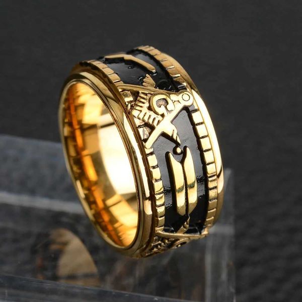 Anillos de banda Anillos masónicos giratorios de acero inoxidable para hombres Anillo de masón de sello Masonería Joyería punk vintage Anillos masculinos para hombre Regalo 240125