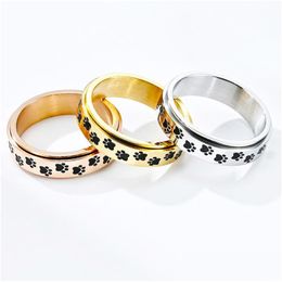 Band Ringen Draaibaar Roestvrij Staal Puppy Poot Ring Spinner Voor Vrouwen Mannen Liefde Rose Goud Verlichten Angst Mode Sieraden Drop Deliv Dhuzt