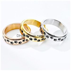 Band Ringen Draaibaar Roestvrij Staal Puppy Poot Ring Spinner Voor Vrouwen Mannen Liefde Rose Goud Verlichten Angst Mode Sieraden Drop Delive Dhtra