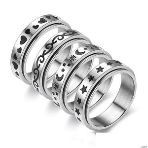 Band Ringen Draaibare RVS Spinner Ring Voor Vrouwen Mens Fidget Maan Ster Keltische Stress Verlichten Brede Angst Drop Levering J Dh9P3