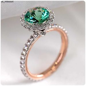 Bandringen Royal Jewelry Princess Diana Soild Rose Gold Ring Natural Emerald Engagement Wedding Band Ringen voor Women Bridal Prasiolite J230522