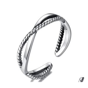 Bandringen S925 Sier antieke mode gekruiste verstelbare vrouwen sieraden drop levering otepi