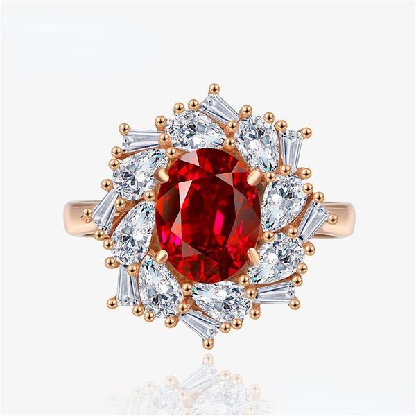 Bagues de bande S925 Sier Ice Flower Cut Padma 7 x 9 mm diamant à haute teneur en carbone rubis femmes tempérament élégant bijoux de mariage Drop Del Dhold