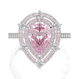 Bands Anneaux S925 Silver Rdroplet Shape Micro Set Zircon Pink Pear Fashion Edition Rboutique Womens Jewelry J240508