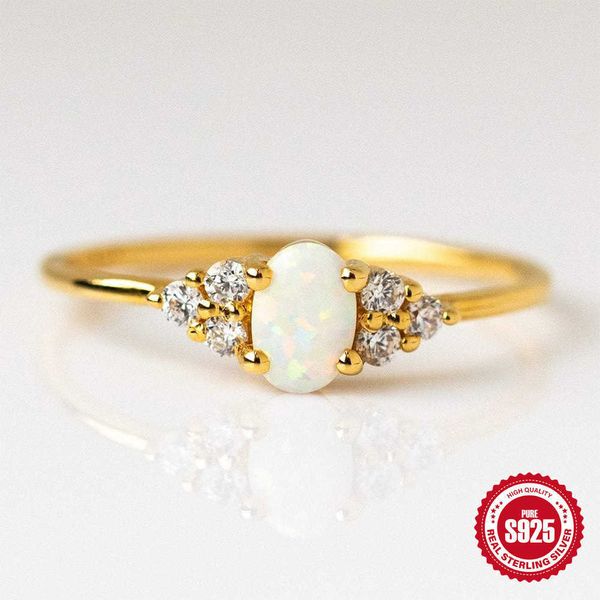 Anillos de banda S925 Anillo de ópalo de plata esterlina Anillo de bodas para mujer con diamantes de Instagram moderno y minimalista 1uf7