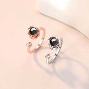 Bagues de bande S925 Bague en argent sterling Femmes Rose 100 Langues Je t'aime Projection de photo couleur Mode personnalisée Saint Valentin B53s