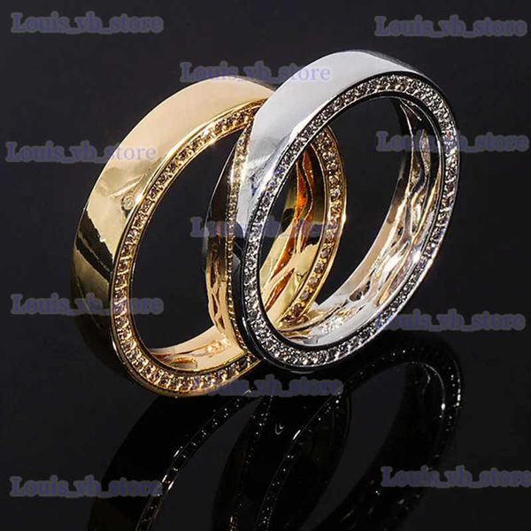 Anneaux de bande S925 Silver Silver Round Dinger Rings for Men Women Aaa Cz Stone Bling Iced Out Couple Ring Male Hop Hop Jielry T240330
