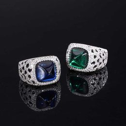 Anillos de banda Sapphire Dibujante Diamante Diamante Diamante Big Sugar Tower Emerald Luxury Full Stone Ring para hombre y mujer