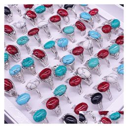 Bandringen Verkopen Ruby Turquoise Edelsteen Ring Heren Dames 925 Sier Mode-sieraden Mix Grootte Groothandel Drop Delivery Dhg1N