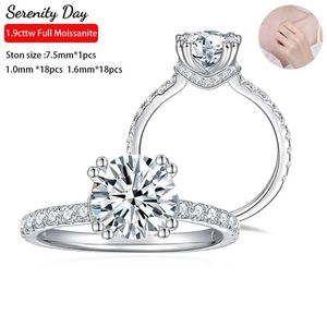 Band ringen Serenity Day 1.9cttw echte D kleur 1 mm 1,6 mm 7,5 mm volledige Mosonite rij ring voor vrouwen S Pure Sier plaat prachtige sieraden J240226