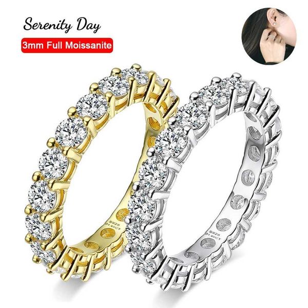 Anillos de banda Serenity Day Real D Color 3 mm Mosonite completo Anillo para mujer 100% S925 Sterling Silver Plateado Pt950 Joyería exquisita al por mayor J240226